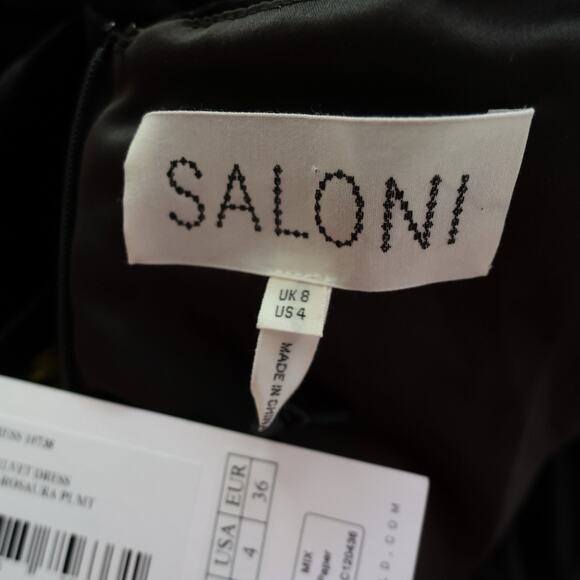 SALONI Jinx C Trimmed Floral Print Velvet Midi Dress Size 4 - Picture 12 of 16